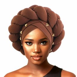 Dernières Auto Geles Muslim Scarf Hijabs Chemo Cap Turbans Africain Headtie Braid Chapeaux For Women Beons-Headwrap Hair Accessoires 240410