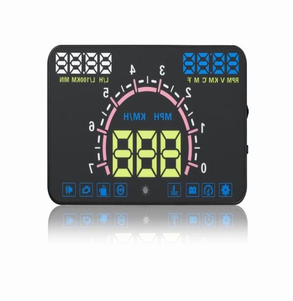 Lo último en automoción 58quot pulgadas coche OBD II headup LED OBD pantalla HUD consumo de combustible temperatura del agua código de falla alarma de fatiga 6135877