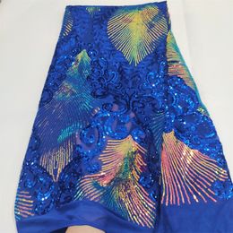 Nieuwste Blue African Sequence Lace Fabric 2022 Hoge kwaliteit Borduurwerk Nigeriaanse mesh veters Franse pailletten Stoffen 5 yards