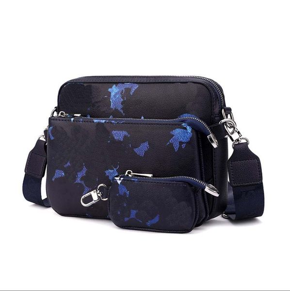 Lo último en pintura en aerosol azul, conjunto de 3 piezas, nuevo bolso de hombro Emed blanco para hombre, elegante bolso de tres piezas, bolso de mensajero TRIO Desinger