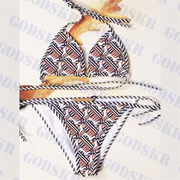 Dernier maillot de bain à carreaux femmes Bikini lettre Logo dames maillots de bain ensemble marque soutien-gorge deux pièces ensemble