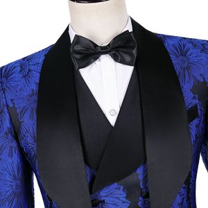 Últimos diseños de pantalones y abrigos 2020, conjunto de 3 piezas para hombre, trajes de boda con estampado Floral azul real, esmoquin para novio, disfraz para cantantes Suit311Z