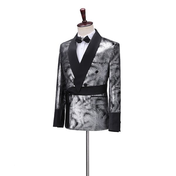 Dernières conceptions de pantalon de manteau 2020 Slim brillant argent veste de smoking robe de smoking italienne double boutonnage hommes costumes pour mariage Groom351a