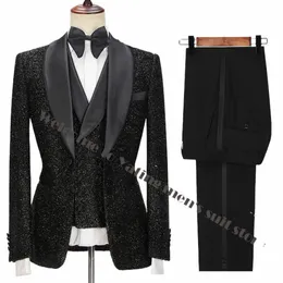 Últimos diseños de pantalones de abrigo Fi Shiny Black Men Trajes para boda Novio Esmoquin Slim Fit Terno Masculino Prom Party 3 piezas 02CA #