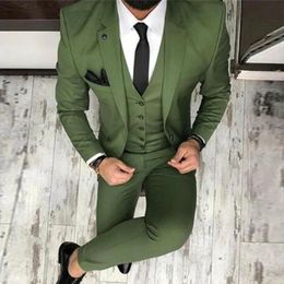 Dernières conceptions de pantalon de manteau vert hommes costume coupe ajustée 3 pièces smoking marié Style costumes personnalisé bal fête Blazer Terno 240108