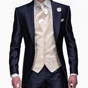 nieuwste jas pant ontwerpen heren bruiloft pakken marineblauw bruidegom smoking tuxedos bruiloft smoking tuumsmen pak 3 stuk beste mannen suit terno t200303