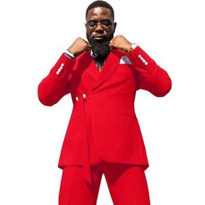Laatste Jas Pant Designs Red Men Suit Prom Tuxedo Slim Fit Double Breasted Bruidegom Bruiloft Pakken voor Mannen Blazer Terno Masucclino X0909