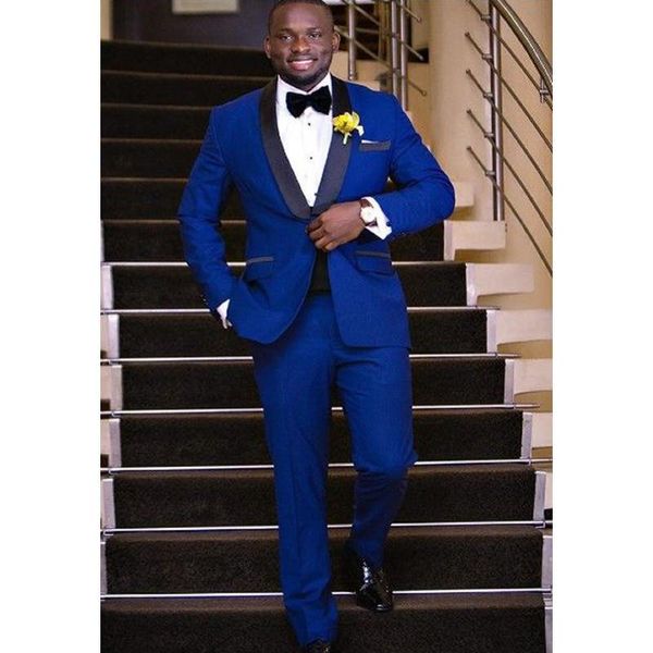 Últimos diseños de pantalones de abrigo Trajes de boda azul real para hombres Slim Fit Custom 3 piezas Tuxedo Prom Groom Traje Chaqueta Chaleco Blazers para hombres