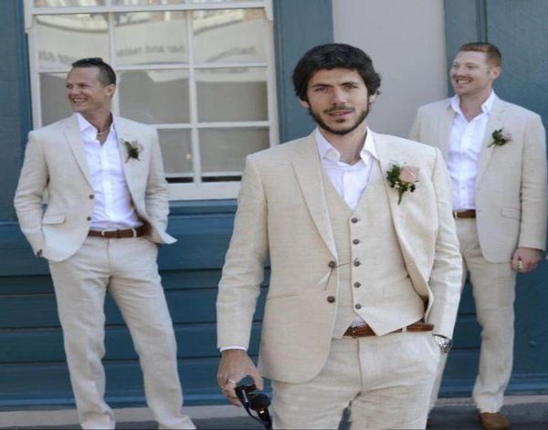 Último abrigo pantalón marfil beige tux playa trajes de lino traje de boda