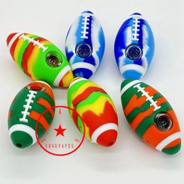 Dernier coloré ballon de football américain tuyaux à main en silicone filtre en verre neuf trous écran bol portable herbe tabac porte-cigarette fumer poche handpipes DHL