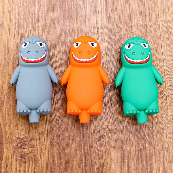 Dernières tuyaux de style dinosaure coloré silicone herbe tabac huile plates-formes verre poreux trou filtre bol portable handpipes fumer cigarette main support tube