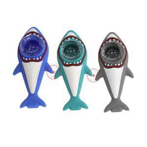 Dernières tuyaux en silicone de poisson de requin coloré à main portable innovante Herbe tabac à pétrole à l'huile Spoon Verre Nineholes Filtre Bol Solder de cigarette Fumez DHL