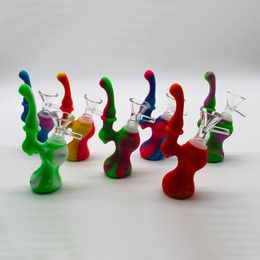 Nieuwste kleurrijke siliconen bong pipes kit bubbler pompestijl droge kruid tabak glazen glazen trechter kap lepel handpijpen draagbare waterpijpen roken sigarettenhouder buis