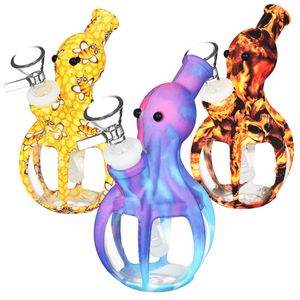 Nieuwste kleurrijke siliconen bong pipes kit octopus stijl droge kruid tabak glas glazen trechter kap lepel handpijpen draagbare waterpijpen roken sigarettenhouder buis