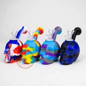 Dernières Coloré Silicone Narguilé Shisha Fumer Pipe À Eau Bubbler Tuyaux Filtre Herbe Sèche Tabac Poignée Bol Portable Amovible CRÂNE Cranium Conception DHL