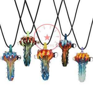 Dernière perruque colorée Wag Heady fumer des tuyaux en verre portable à la main à la main filtre à tabac à herbes sèches cuillère bol pendentif innovant collier pipe à main porte-cigarette DHL