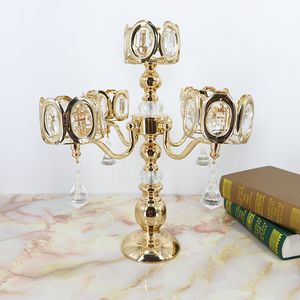 Nieuwste Crystal Wedding Centice Acrylic Gold Candelabra Clear Candle Holder Evenement Party Tafel Decoratie Decor00021