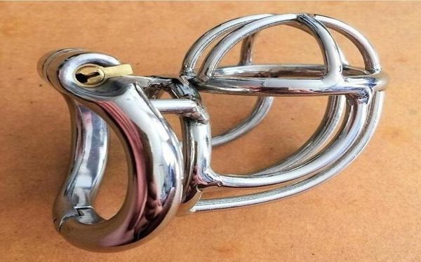 Último diseño de anillo a presión curvo, jaula para pene pequeña de acero inoxidable para hombre, anillo para pene, dispositivo de cinturón, productos BDSM para adultos, juguete sexual S0569839860