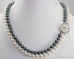 dernière conception 2 rangées 8-9mm collier de perles d'eau douce de culture blanches et noires