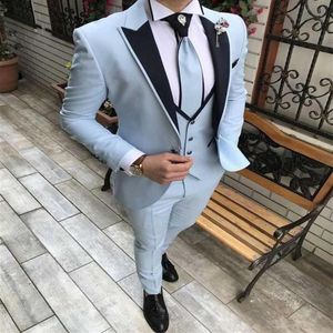 nieuwste Ontwerp Blauw 3 Stuks Mannen Pak Prom Tuxedo Slim Fit Notch Revers Bruidegom Wedding Suits Voor Mannen Custom Blazer Terno Masuclino307B