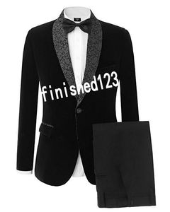 Nieuwste Design One Button Black Wedding Bruidegom Tuxedos Sjaal Revers Groomsmen Mannen Suits Prom Blazer (Jack + Pants + Tie) No: 2046