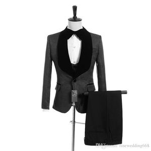 Dernière conception châle revers noir un bouton mariage marié Tuxedos hommes costumes mariage/bal/dîner meilleur homme Blazer (veste + cravate + gilet + pantalon) N52