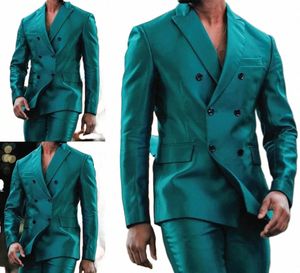 Dernière conception veste brillante pantalon double boutonnage pic revers hommes costumes Terno Masculino smoking marié mariage bal fête q0oL #