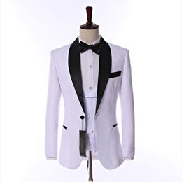 Nieuwste Ontwerp Side Vent One Button White Paisley Bruidegom Tuxedos Sjaal Revers Groomsmen Mens Bruiloft Parts (jas + Broek + Vest + Tie) K16