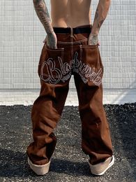 Dernière conception étoile broderie droite coupe ample pantalon petit ami Pantalone Hombre Y2K mode marron taille moyenne Baggy jean pour hommes 231228