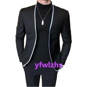 Dernière conception Tuxedos Mandarin revers hommes costume deux pièces formelle affaires hommes veste Blazer marié smoking manteau pantalon 01285