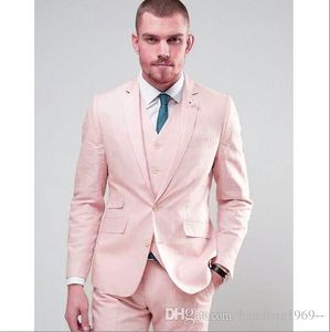 Dernière conception deux boutons rose marié Tuxedos revers cranté garçons d'honneur meilleur homme hommes costumes de mariage (veste + pantalon + gilet + cravate) D: 270