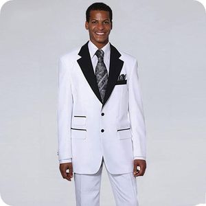 Dernière conception deux boutons blanc marié Tuxedos revers cranté hommes costumes 2 pièces mariage/bal/dîner Blazer (veste + pantalon + cravate) W729