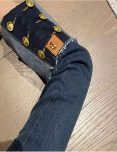 Nieuwste Design Dames Slim Fit Jeans Casual AllMatch rechte broek Brand Logo Metal Knoppen Fade Spring 5A Quality Design4226723 niet