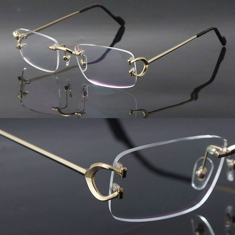 Senaste mode C dekoration Rimless Metal Frames Myopic Eyewear Men Woman CT03440 Stora fyrkantiga glasögon Male och kvinnlig 18K guld Optisk storlek 54-18-145mm