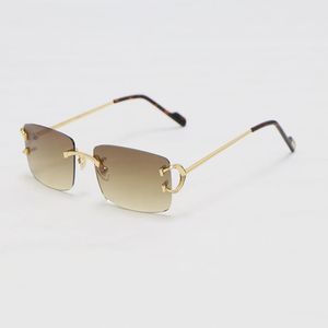 Laatste Mode Luxe Randloze Metalen Zonnebril Man Vrouw Frame Hoge Kwaliteit 18K Goud UV400 Lens Designer Zonnebril 03440 Frames Maat 57-18-145