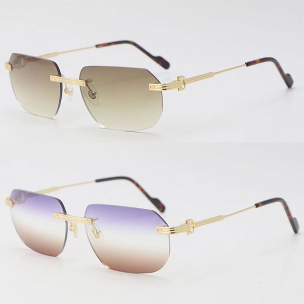 Última moda Hombres Gafas de sol Gafas de sombrilla 0271S Cabeza de metal compuesto Sin montura Marco óptico Rectángulo clásico Cuadrado 18K Oro Gafas de sol de lujo para mujeres