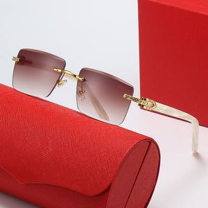 Últimas gafas de sol de diseñador para hombre de moda Gafas de mujer Templos de madera Buff Diamante Sin montura Rectángulo Gafas de sol Ocio Sombrilla Anti ultravioleta Anteojos