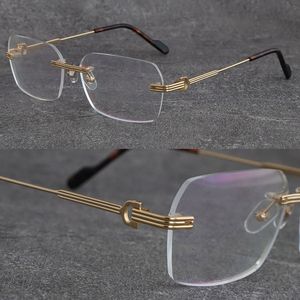 Nieuwste Mode Metalen Grote Vierkante Stijlen Frames Randloze Brillen Mannelijke en Vrouwelijke Bril Luxe Bescherming Brillen Modeontwerper Koppeltas Optische Bijziend