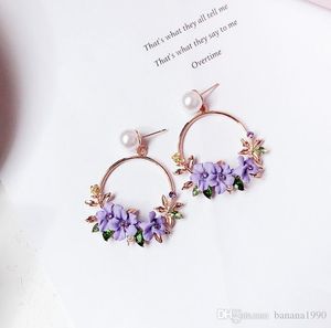 Laatste Mode Zuid-Korea Bloem Floral Hoop Oorbellen Gold Filled Crystal Earring Charms Sieraden 5x3cm