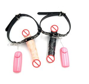 Dernières femelles lesbiennes double vibrer godes pénis bouche gag balle avec harnais en cuir réglable bondage restriants adulte bdsm sex2163096