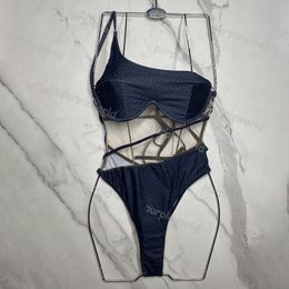 Designerskie stroje kąpielowe damskie luksusowe pływanie seksowny wzór w cętki pasek alfabet seksowny strój kąpielowy jednoczęściowy strój kąpielowy
