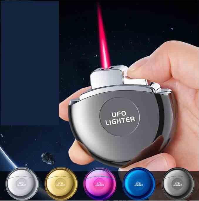 Latest Flying Saucer Style Torch Jet Lighter 5 Colors Inflatable No Gas Cigar Butane Windproof Lighters Smoking Tool Accessories Gift Box