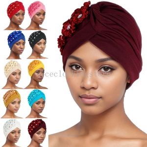 Nieuwste Indiase tulband Diamanten Flower Bonnet Hat geplooide Beanies vrouwen chemo cap moslim hijab haarverlies headscarf turbante mujer