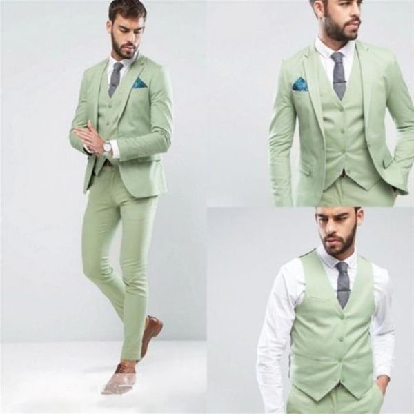 Lo último en trajes de boda de color verde claro para hombre, esmoquin personalizado para novio, trajes de fiesta para hombre, frac de padrino, chaqueta de 3 piezas, pantalón, chaleco 284Y