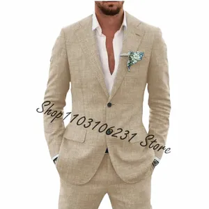 Nieuwste Linnen Mannelijke Jas Broek Casual Bruidegom Tuxedos Wedding Suits 2 Stuks Slim Fit Beste Mannen Pakken Kostuum Homme mariage g1jD #