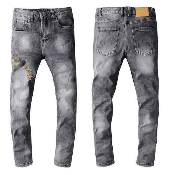 Dernière annonce Design Winter Mens Jeans Bleu Bonne Qualité Designer Spray Peinture Épissé Ripped High Street Détruit Denim Pantalon262z