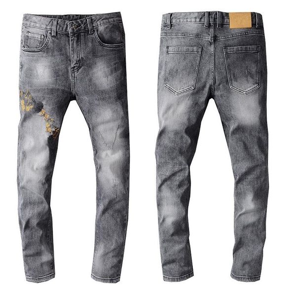 Dernière annonce Design hiver hommes Jeans bleu bonne qualité Designer peinture en aérosol épissé déchiré High Street détruit Denim pantalon266O