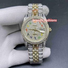 Nieuwste heren Iced Diamond-polshorloge Gouden wijzerplaat Arabische schaal Bi-gouden diamanten bandhorloge Volautomatisch mechanisch horloge C290R