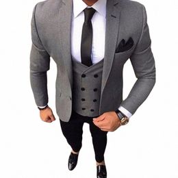 Derniers hommes costume 3 pièces Slim Fit formel mariage bal gris smoking sur mesure garçons d'honneur mariage Dr mâle costume blazer + pantalon + gilet D9Li #