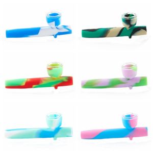 Derniers mini tuyaux en silicone colorés portables amovibles filtre à tabac à herbes sèches bol en verre pipes à main innovantes porte-cigarette de haute qualité DHL gratuit